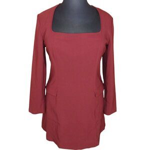 Halara Brick Red Square Neck Long Sleeve Flap Pocket Mini Dress Size XL